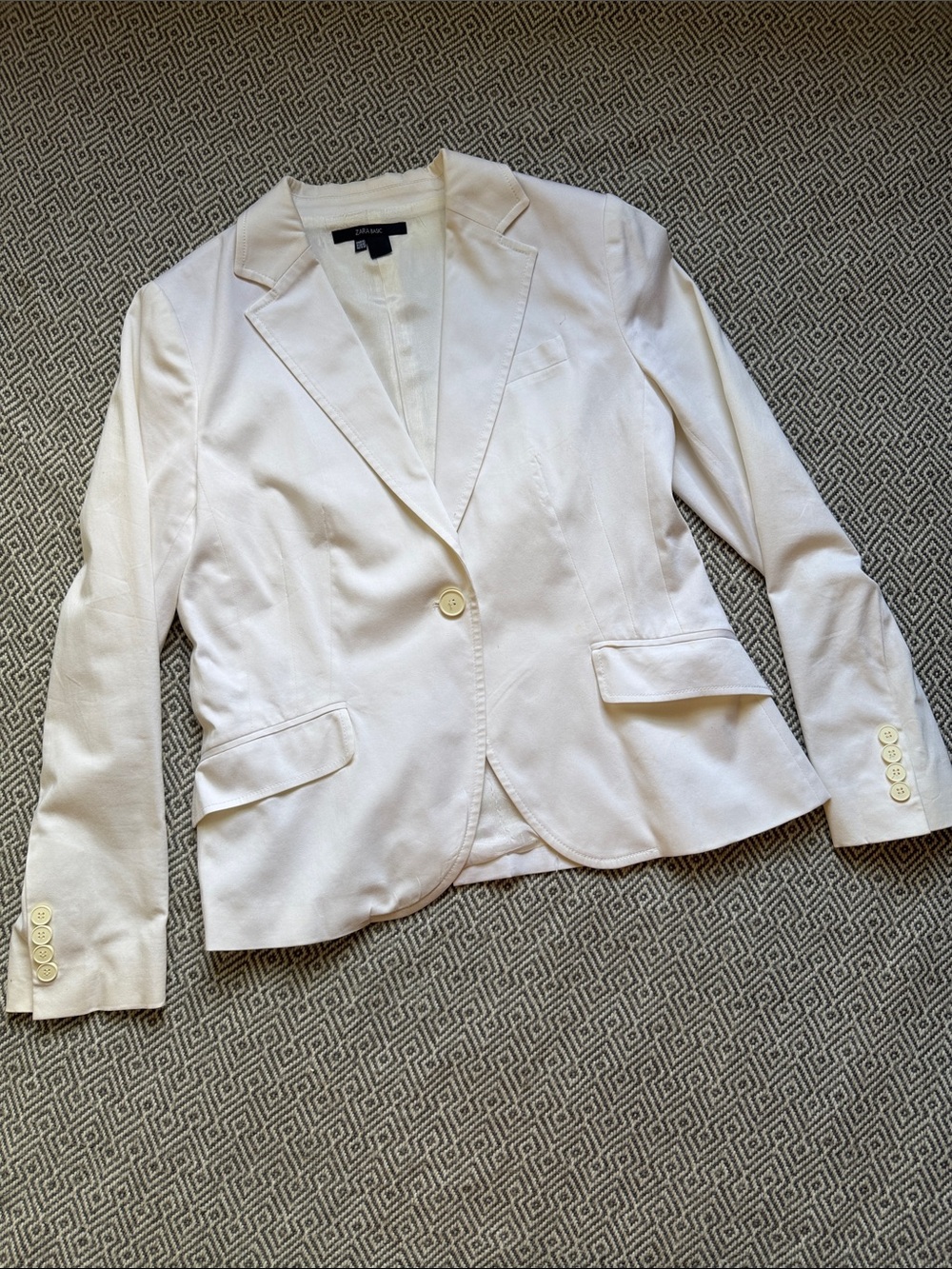 Zara White Single-Button Notch Lapel Blazer